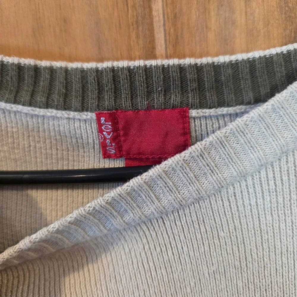 Levi's Sweater Mens Large Cream Good Cotton Ribbed Crewneck Long‎ Sleeve